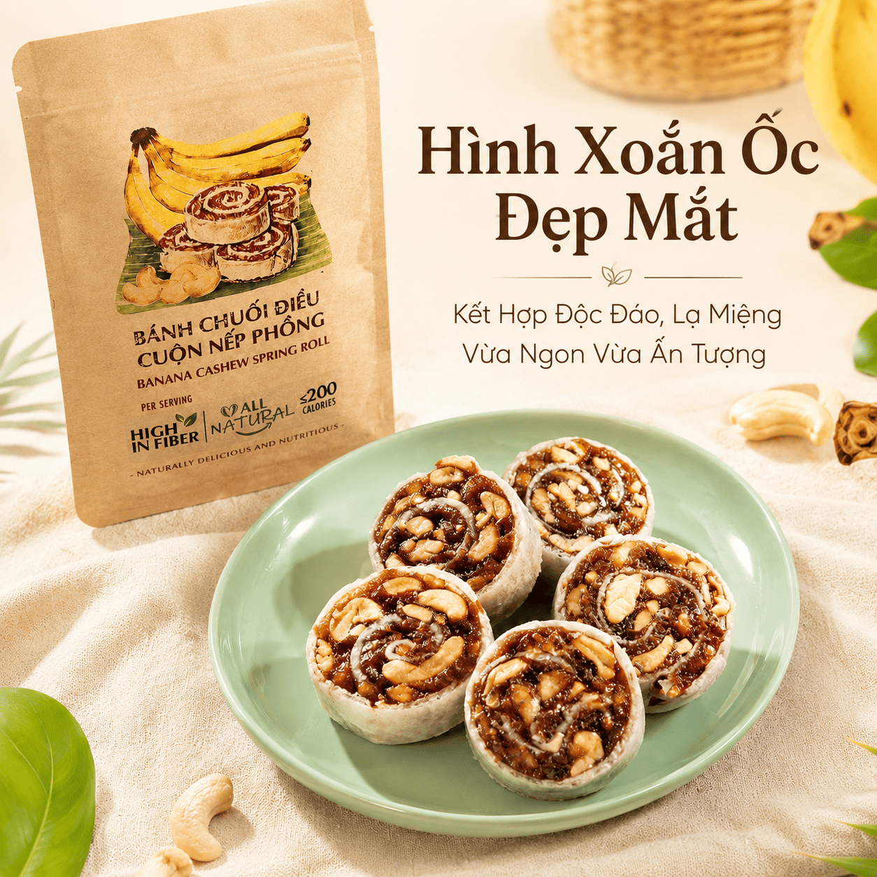  Chuối Điều Cuộn Nếp Phồng 40g (43g) 