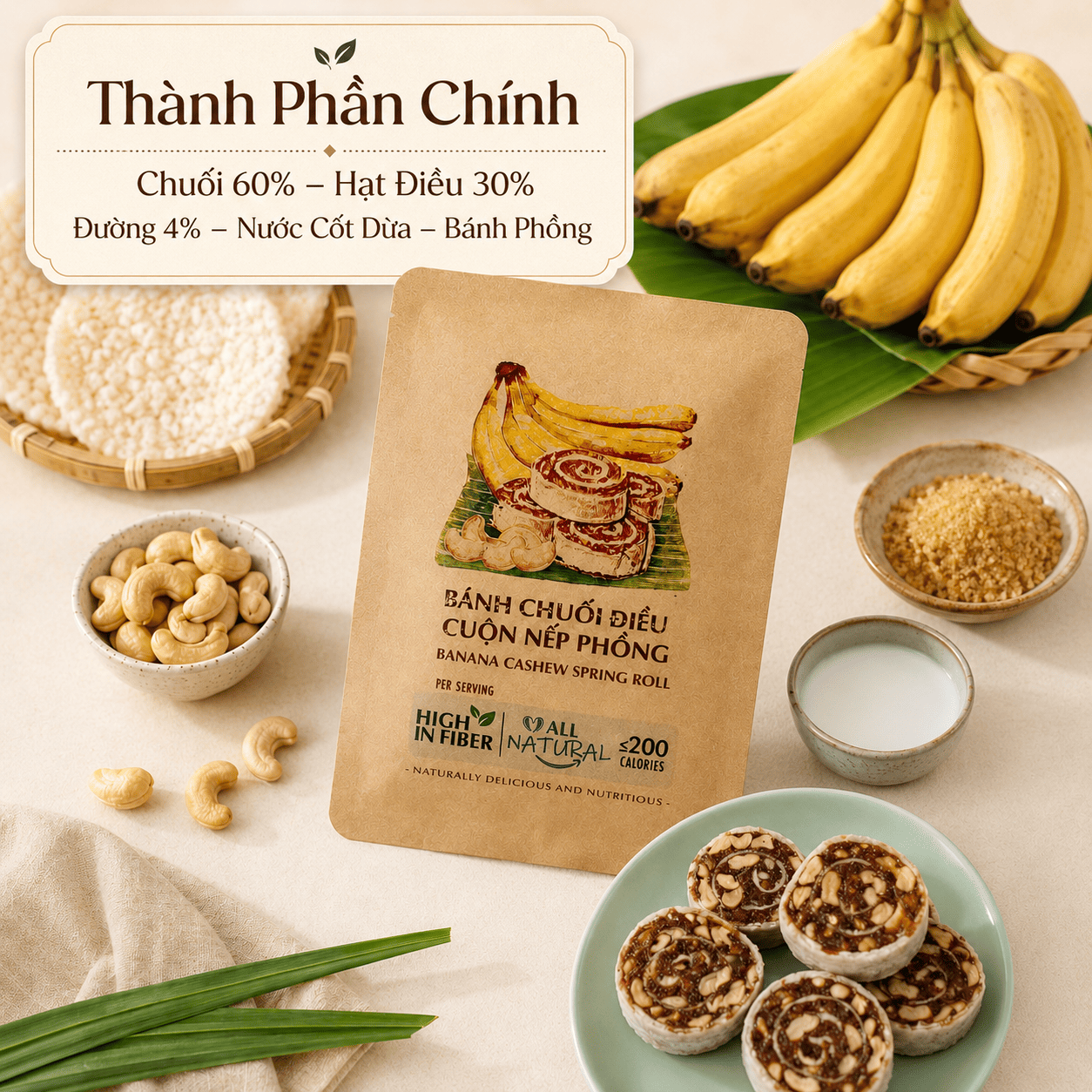  Chuối Điều Cuộn Nếp Phồng 40g (43g) 