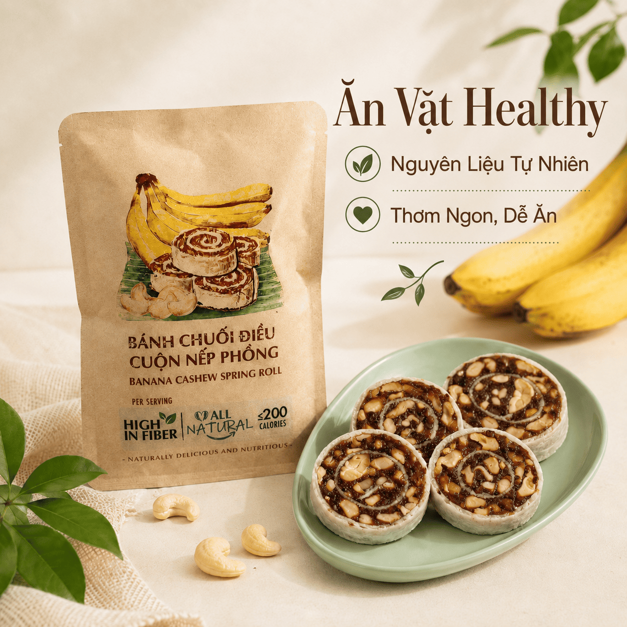  Chuối Điều Cuộn Nếp Phồng 40g (43g) 