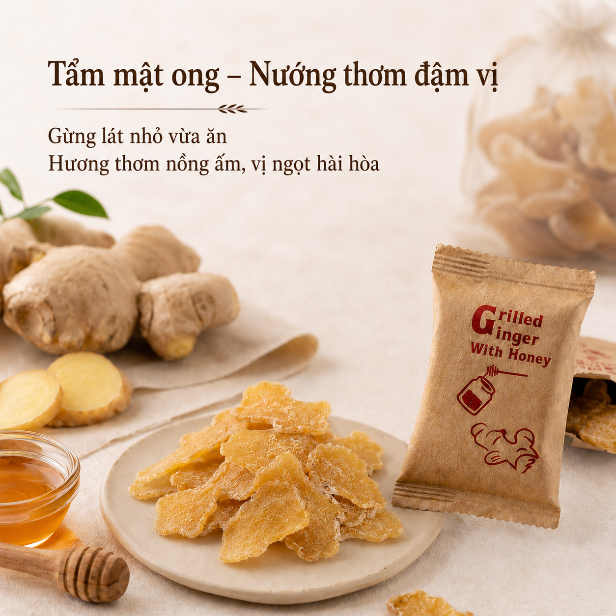  Gừng Nướng Mật Ong - Túi 10 Gói 