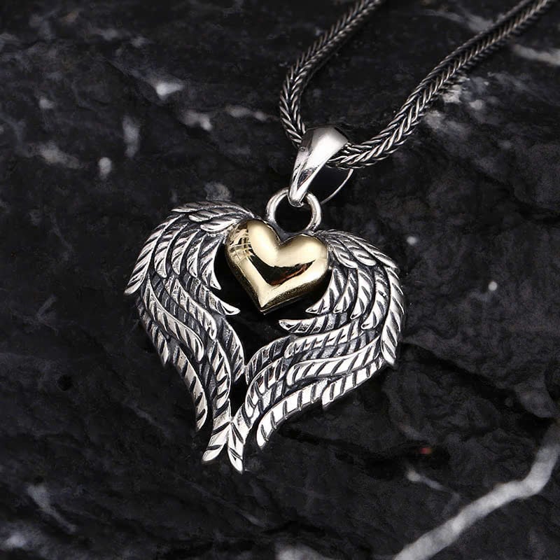  Mặt Dây Bạc Đôi Cánh Trái Tim Mạ Vàng - MB418 