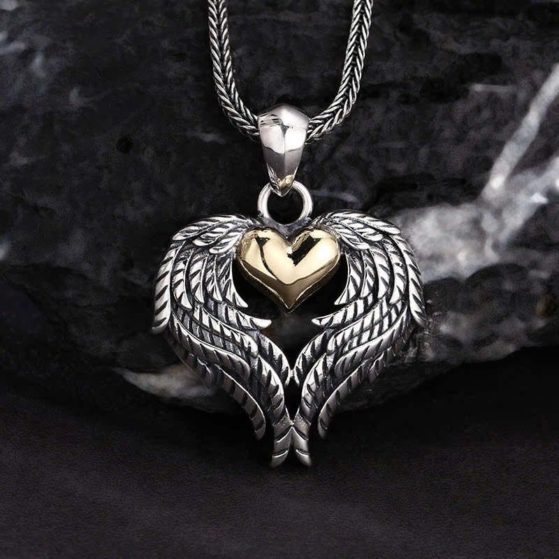  Mặt Dây Bạc Đôi Cánh Trái Tim Mạ Vàng - MB418 