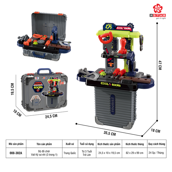  008-302A Bộ Đồ Chơi Vali Kỹ Sư Nhí (3 Trong 1) 