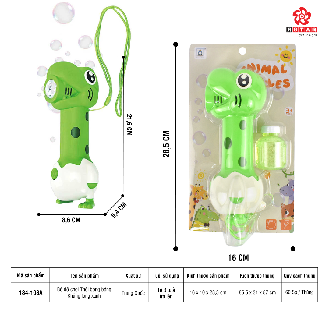  134-103A Bộ đồ chơi Thổi bong bóng Khủng long xanh 
