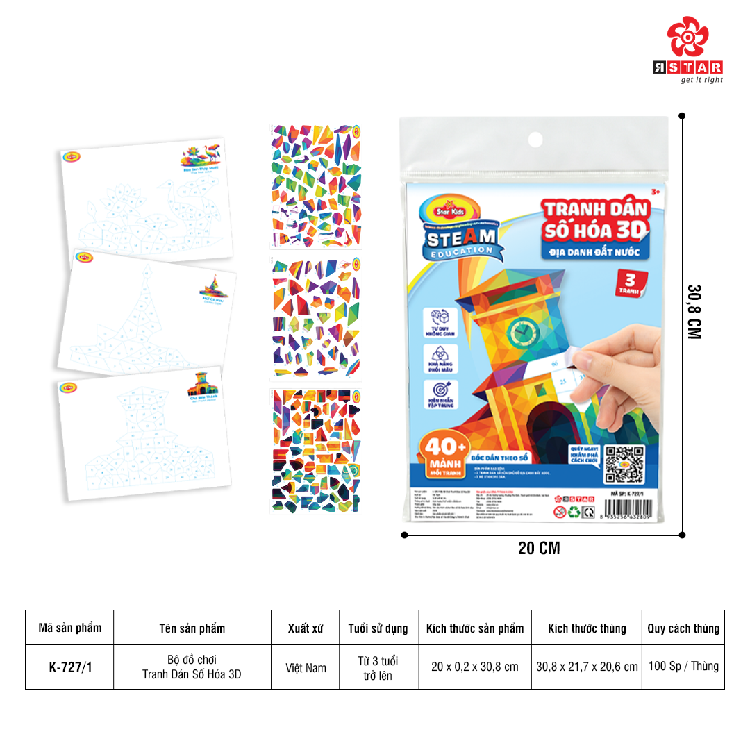  K-727/1 Bộ đồ chơi Tranh dán số hóa 3D 