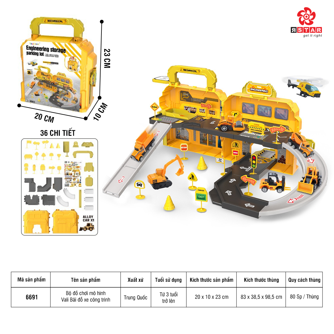  6691 Bộ đồ chơi mô hình Vali Bãi đỗ xe công trình 