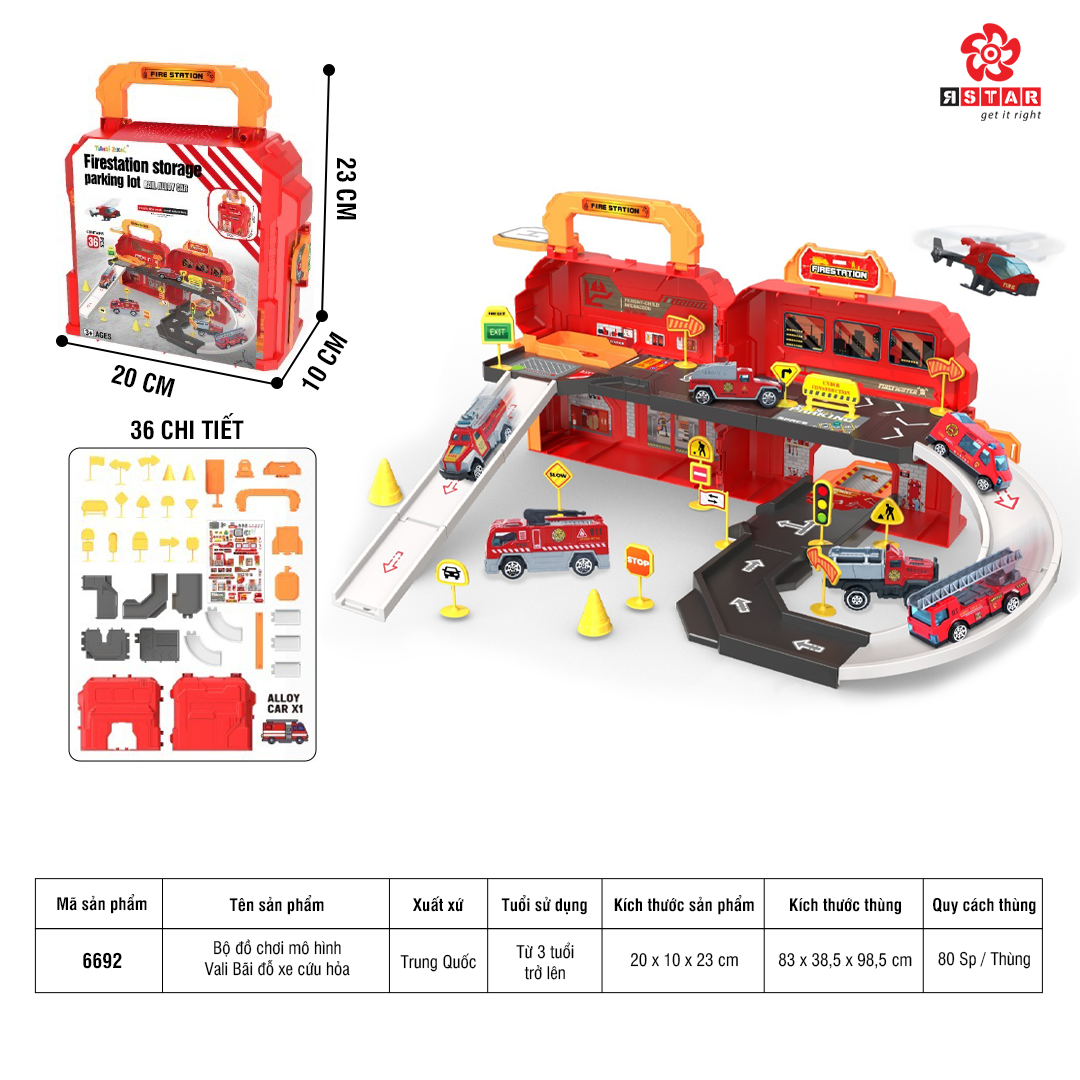  6692 Bộ đồ chơi mô hình Vali Bãi đỗ xe cứu hỏa 