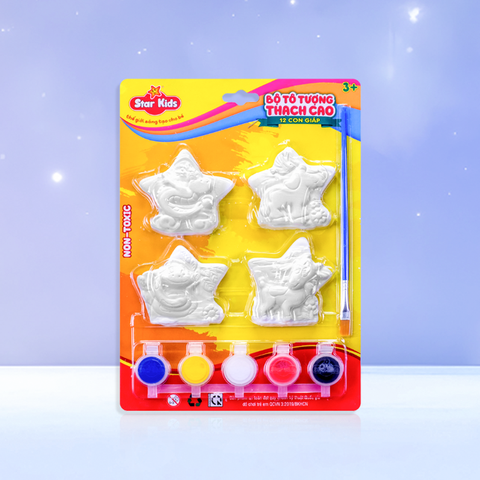  Bộ Tô Tượng 12 Con Giáp Star Kids, 4 Tượng Thạch Cao, 5 Màu Nước Kèm Cọ, Đồ Chơi Thủ Công Sưu Tầm 