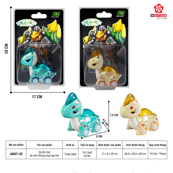  A6021-02 Bộ Đồ Chơi Xe Trớn Khủng Long Hợp Kim 