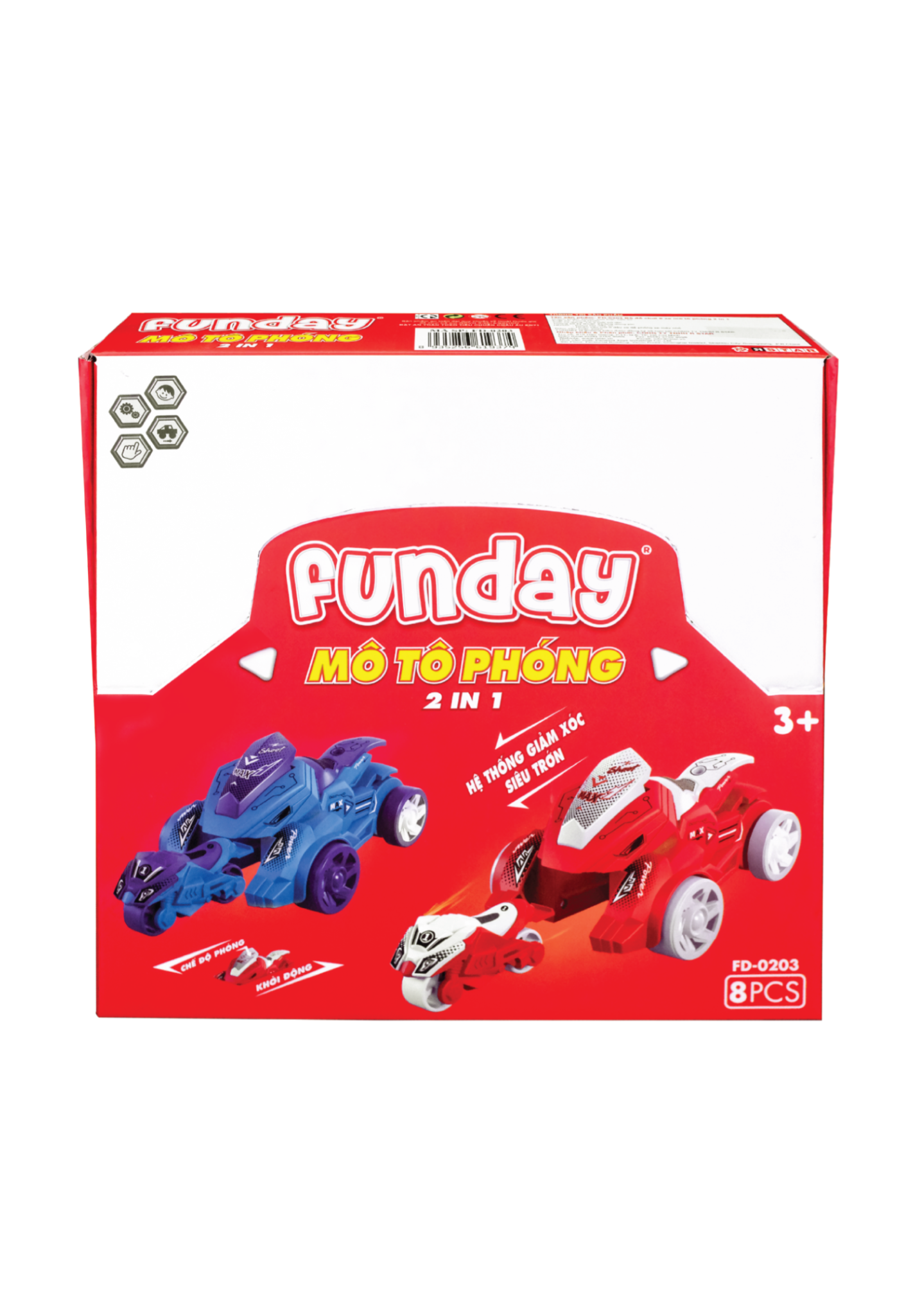 FD-0203 BỘ ĐỒ CHƠI 8 XE MÔ TÔ PHÓNG 2 IN 1