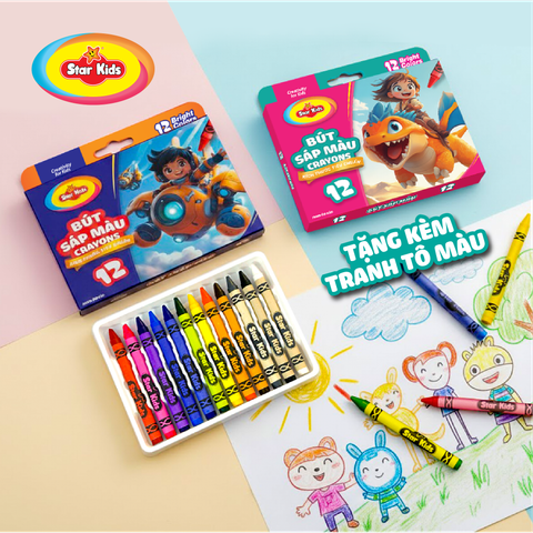  Màu Sáp Cho Bé 8/12 Cây Star Kids, Màu Sắc Tươi Sáng, Chất Liệu An Toàn, Phát Triển Sáng Tạo 