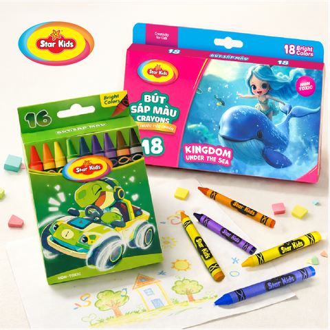  Màu Sáp Cho Bé 16/18 Cây Star Kids, Tặng Kèm Tranh Tô Màu, Chất Liệu An Toàn, Tuổi Thơ Sắc Màu 