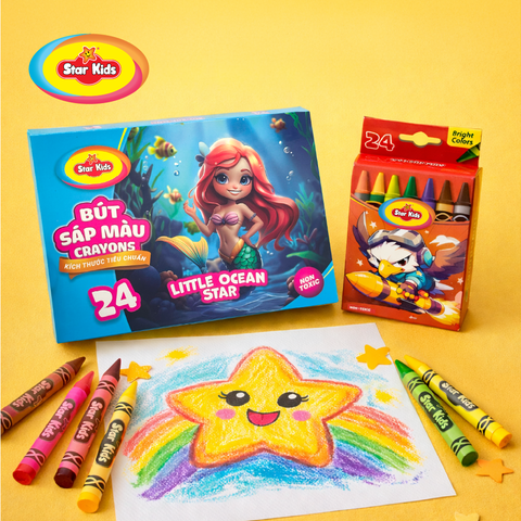  Màu Sáp Cho Bé 24 Cây Star Kids, Màu Tươi Sáng An Toàn Cho Trẻ Nhỏ, Quà Tặng Học Tập Cho Bé 