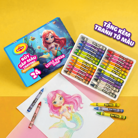  Màu Sáp Cho Bé 24 Cây Star Kids, Màu Tươi Sáng An Toàn Cho Trẻ Nhỏ, Quà Tặng Học Tập Cho Bé 