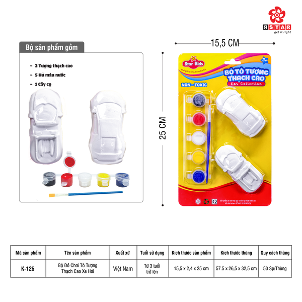  K-125 Bộ Đồ Chơi Tô Tượng Thạch Cao Xe Hơi 