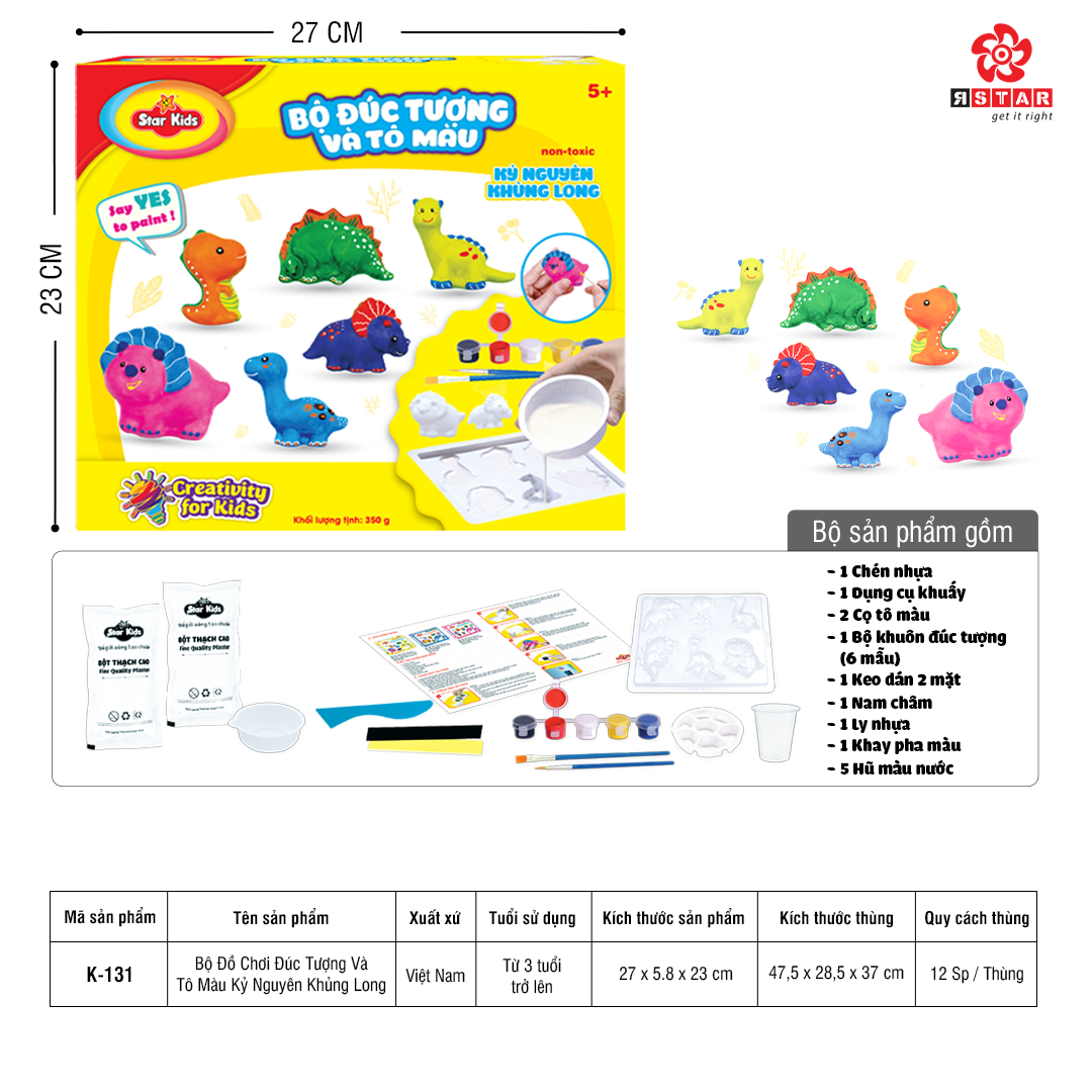  K-131 Bộ Đồ Chơi Đúc Tượng Và Tô Màu Kỷ Nguyên Khủng Long 