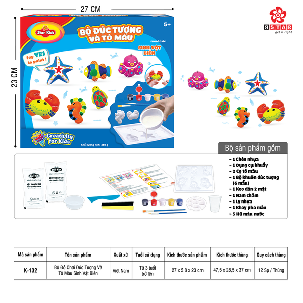  K-132 Bộ Đồ Chơi Đúc Tượng Và Tô Màu Sinh Vật Biển 