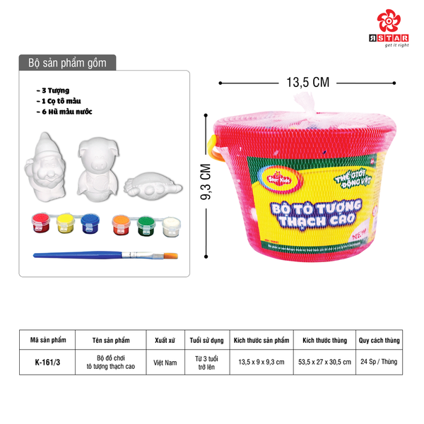  K-161/3 Bộ đồ chơi tô tượng thạch cao 