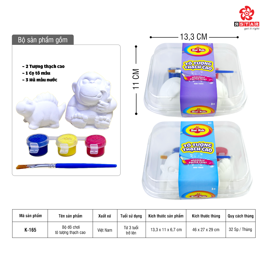  K-165 Bộ đồ chơi tô tượng thạch cao 