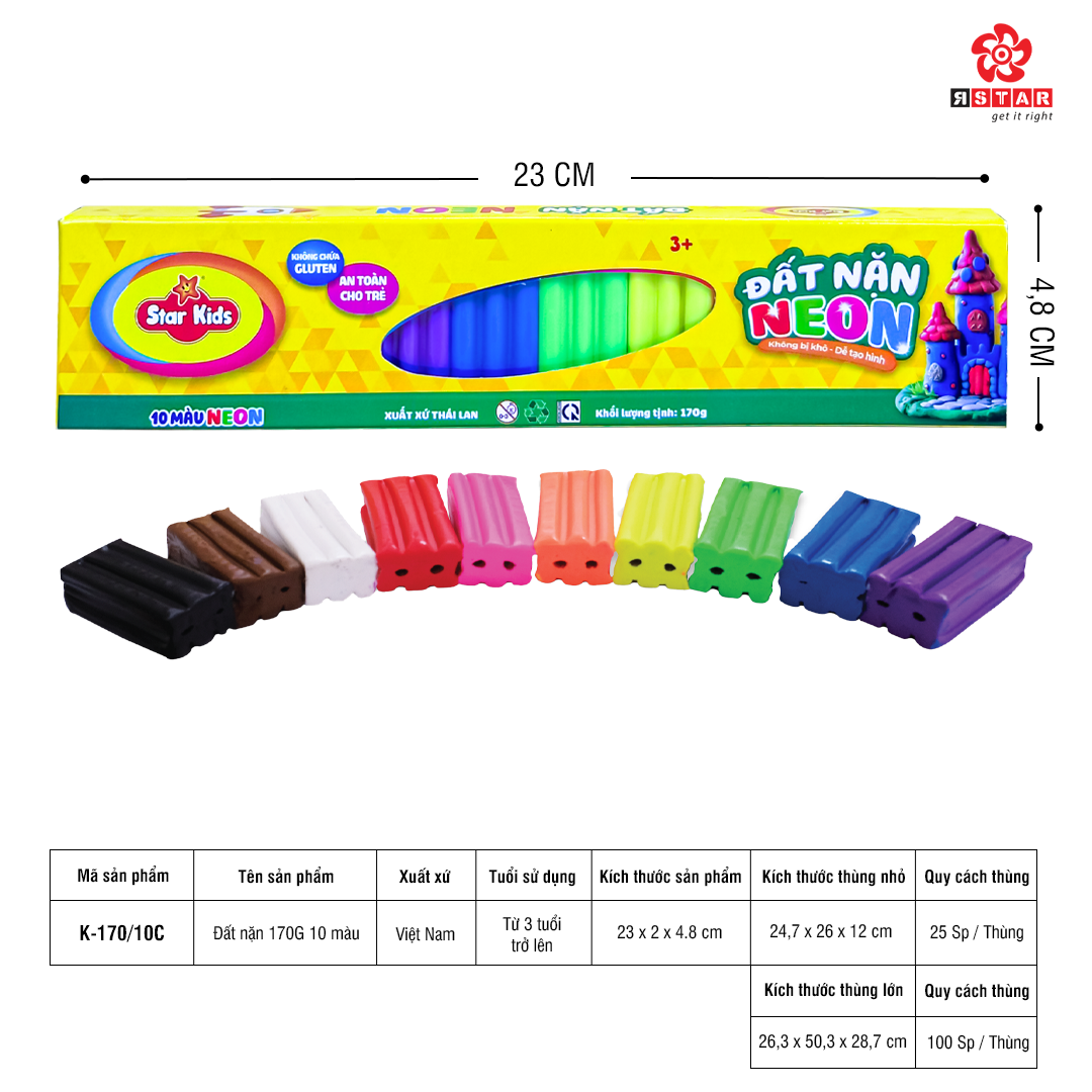 K-170/10C ĐẤT NẶN 170G 10 MÀU 