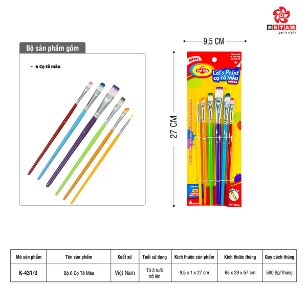  K-431/3 BỘ 6 CỌ TÔ MÀU 