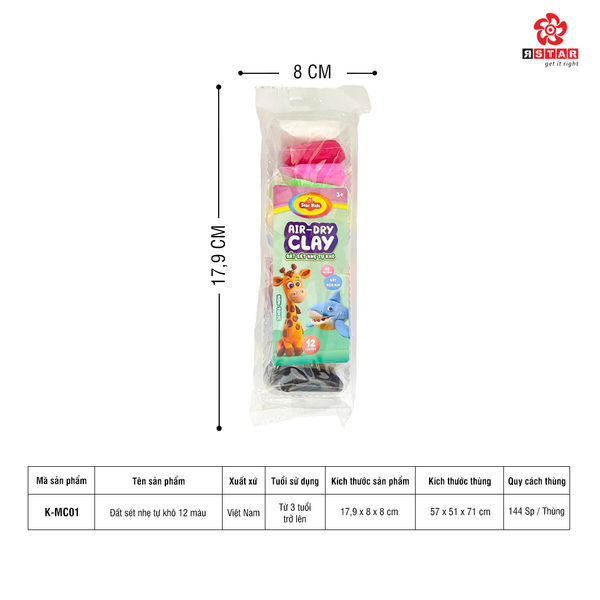  K-MC01 Đất sét nhẹ tự khô 12 màu 