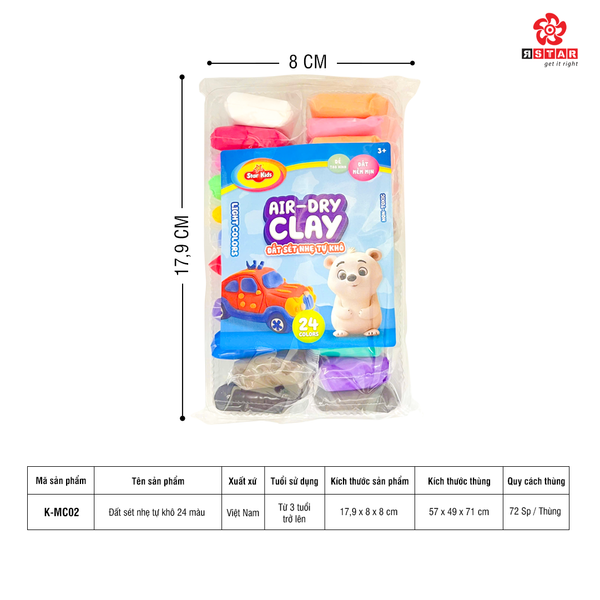  K-MC02 Đất sét nhẹ tự khô 24 màu 