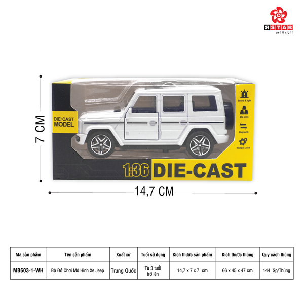  MB603-1-WH Bộ Đồ Chơi Mô Hình Xe Jeep 