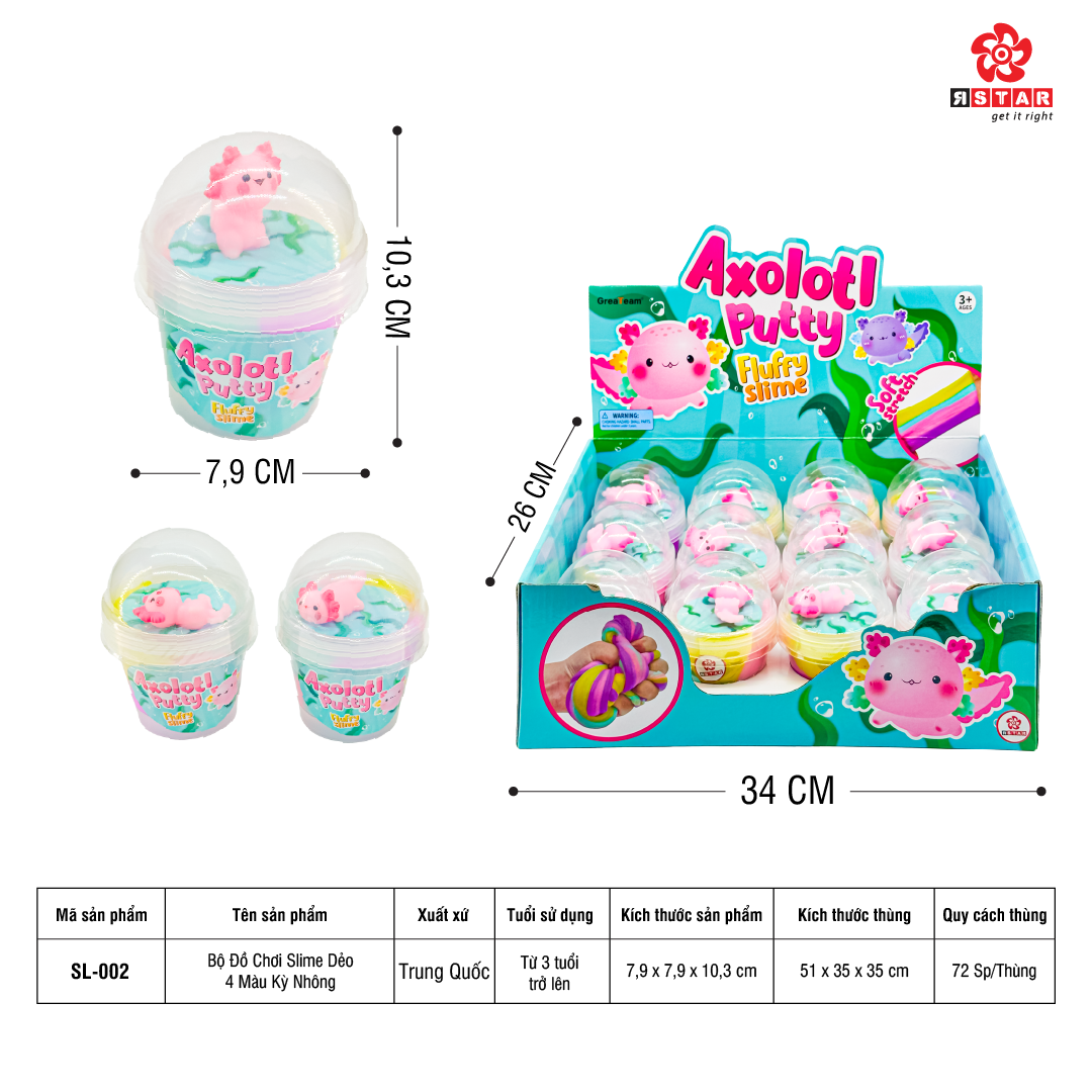  SL-002 BỘ ĐỒ CHƠI SLIME DẺO 4 MÀU KỲ NHÔNG 
