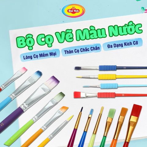  Bộ Cọ Vẽ Màu Nước Star Kids, Cọ Vẽ Cán Gỗ, Cán Nhựa, Có Đệm Xốp, 4/6 Cây An Toàn Cho Bé 