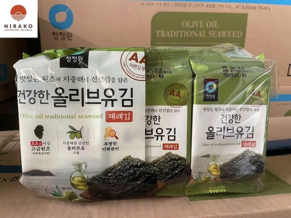 Rong biển ăn liền tẩm vị Olive Oil traditional seaweed Hàn Quốc set 9 gói