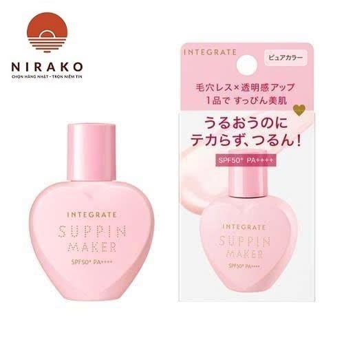 Kem nền chống nắng Integrate Suppin Maker Tone Up UV Pure Color trái tim hồng