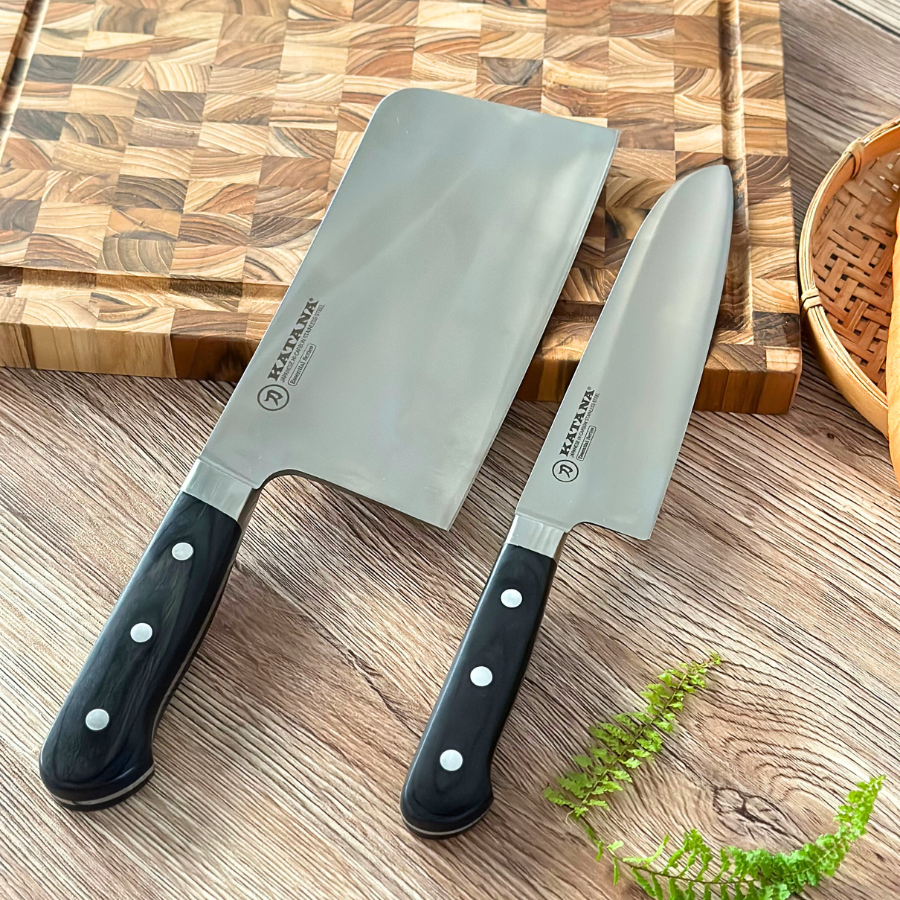 Bộ Dao Chặt và Dao Bếp Cao Cấp Katana Essential Chopping 200mm & Santoku 165mm – KATA206 & KATA201