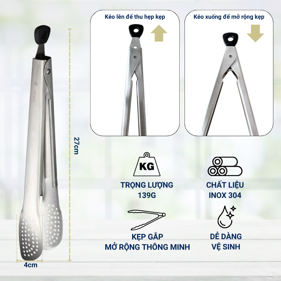 Kẹp Gắp Thức Ăn Đa Năng Inox 304 DandiHome