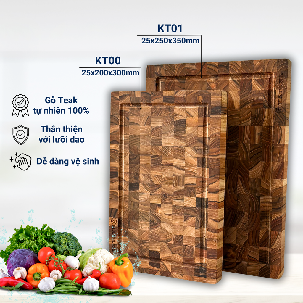 Thớt Gỗ Teak Katana KT00 và KT01 (Dày 25mm) – Tiện Lợi Thái Băm – Dễ Dàng Vệ Sinh