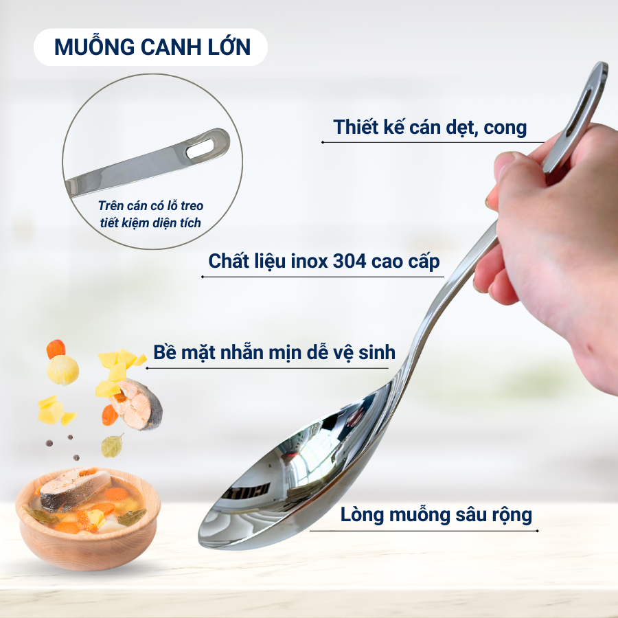 Combo 02 Muỗng Vá Múc Canh Cao Cấp Inox 304 DandiHome Chính Hãng