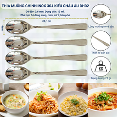 Bộ 4 Thìa Muỗng Inox 304 DandiHome - Thìa Muỗng Ăn Cơm, Ăn Phở, Ăn Soup, Thìa Trà, Cà Phê Cao Cấp