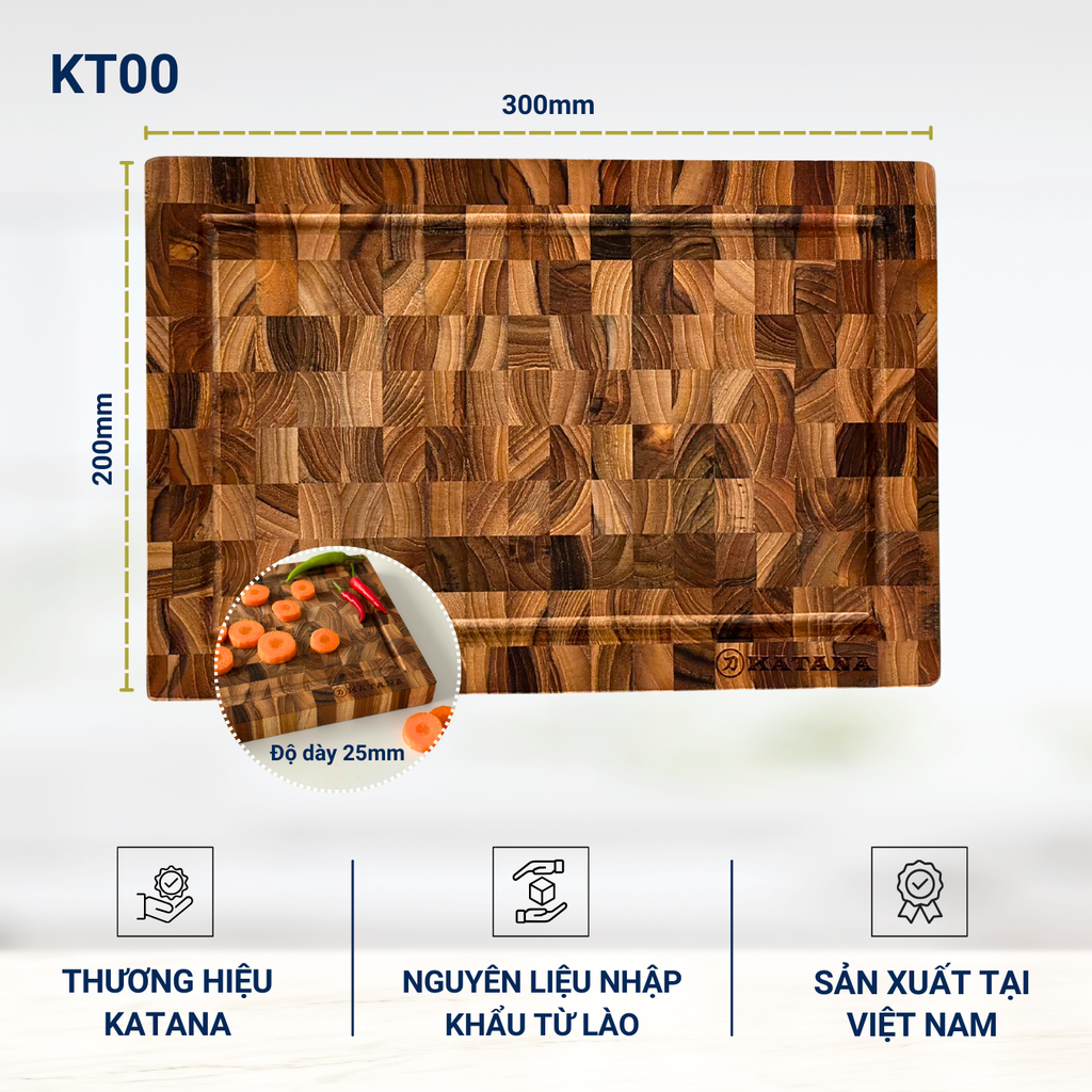 Thớt Gỗ Teak Katana KT00 và KT01 (Dày 25mm) – Tiện Lợi Thái Băm – Dễ Dàng Vệ Sinh