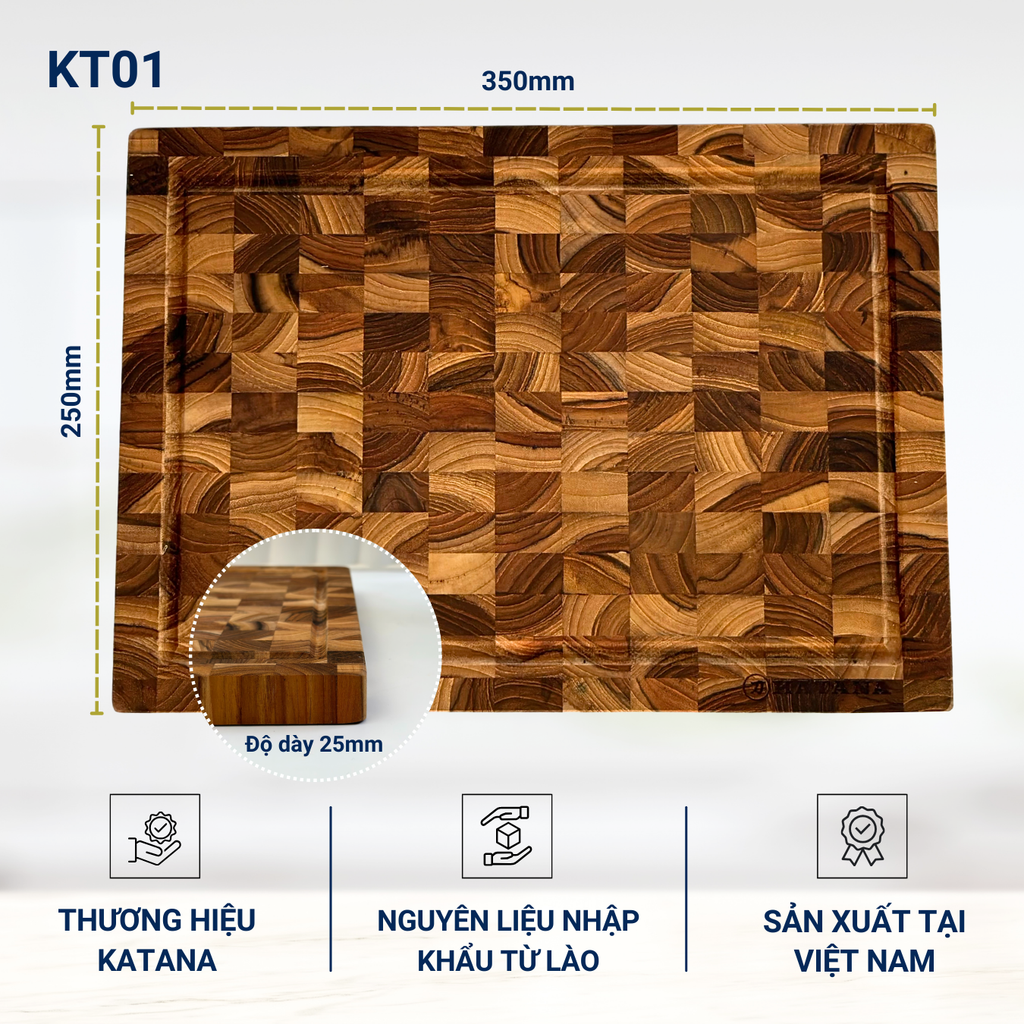 Thớt Gỗ Teak Katana KT00 và KT01 (Dày 25mm) – Tiện Lợi Thái Băm – Dễ Dàng Vệ Sinh
