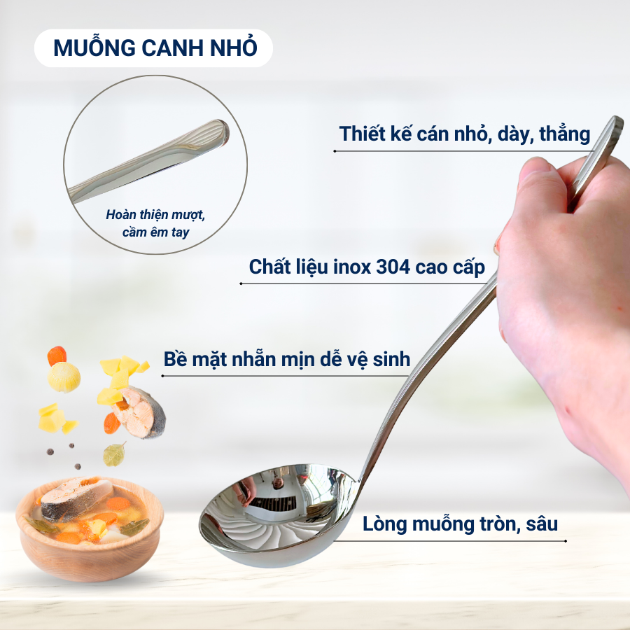 Muỗng Vá Múc Canh Cao Cấp Inox 304 DandiHome Chính Hãng
