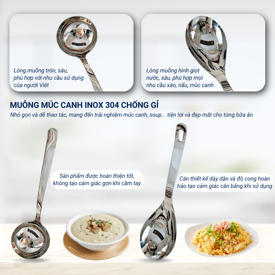 Combo 02 Muỗng Vá Múc Canh Cao Cấp Inox 304 DandiHome Chính Hãng
