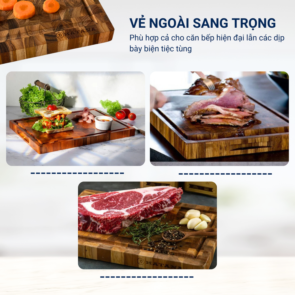 Thớt Gỗ Teak Katana KT00 và KT01 (Dày 25mm) – Tiện Lợi Thái Băm – Dễ Dàng Vệ Sinh