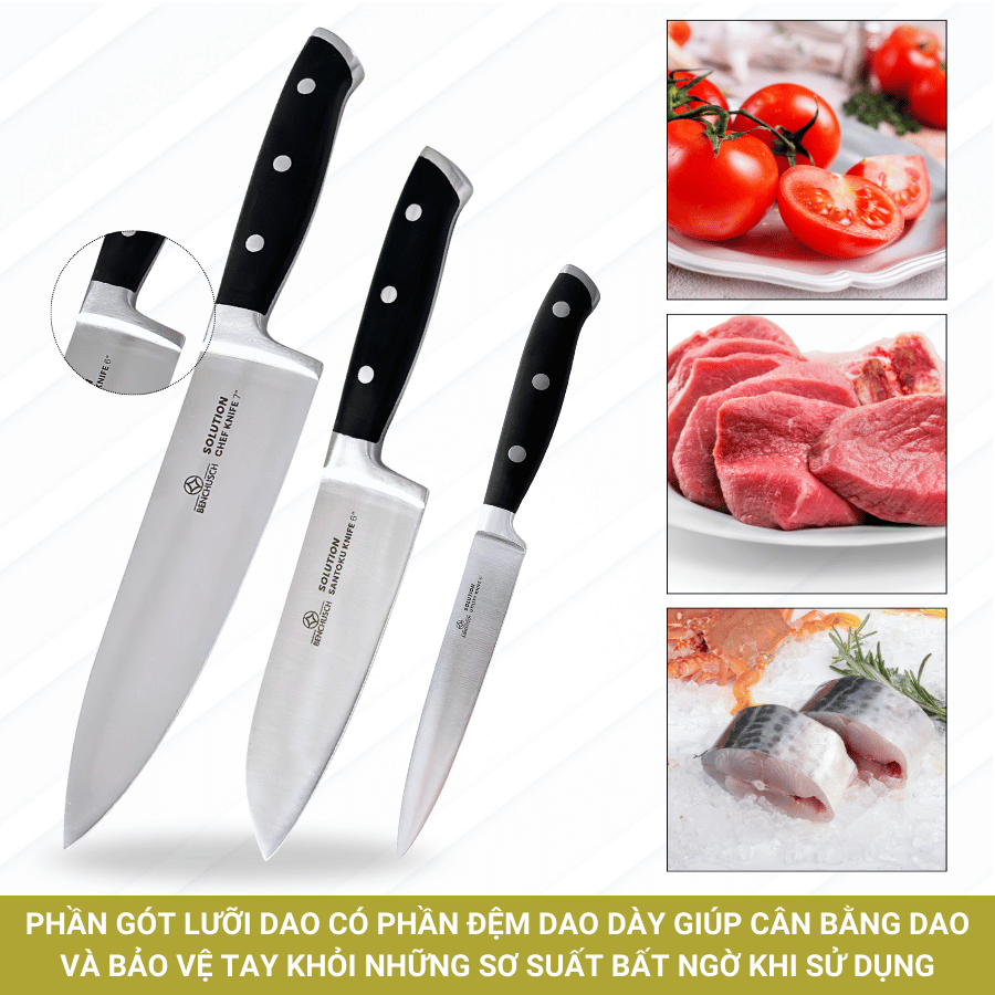 Bộ 03 Dao Nhà Bếp Benchusch Solution Series Cắt Thái Đa Năng - Thép Không Gỉ - Cán Nhựa - Chống Trơn Trượt