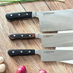 Bộ 03 Dao Bếp Cao Cấp Katana Essential - Dao Chặt 200mm & Dao Bếp Santoku 165mm & Dao Thái Nakiri 180mm – KATA201-203-206
