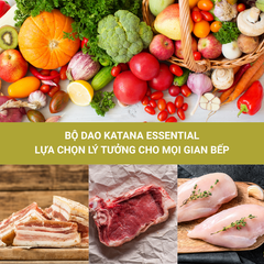 Bộ 03 Dao Bếp Cao Cấp Katana Essential - Dao Chặt 200mm & Dao Bếp Santoku 165mm & Dao Thái Nakiri 180mm – KATA201-203-206