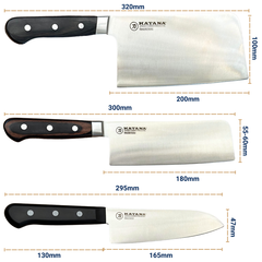 Bộ 03 Dao Bếp Cao Cấp Katana Essential - Dao Chặt 200mm & Dao Bếp Santoku 165mm & Dao Thái Nakiri 180mm – KATA201-203-206