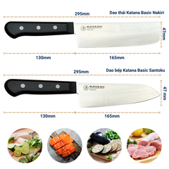 Bộ 2 Dao Katana Basic Santoku & Nakiri 165mm – Dao Thái Thịt Cá Rau Củ – KATA401 & KATA403
