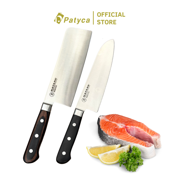Bộ 2 Dao Katana Essential Santoku 165mm & Nakiri 180mm – Dao Thái Thịt Cá Rau Củ – KATA201 & KATA203