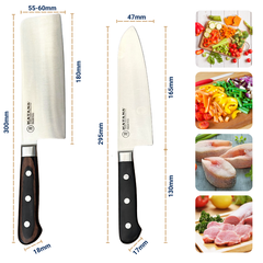 Bộ 2 Dao Katana Essential Santoku 165mm & Nakiri 180mm – Dao Thái Thịt Cá Rau Củ – KATA201 & KATA203