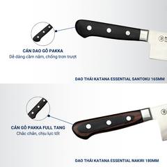 Bộ 2 Dao Katana Essential Santoku 165mm & Nakiri 180mm – Dao Thái Thịt Cá Rau Củ – KATA201 & KATA203